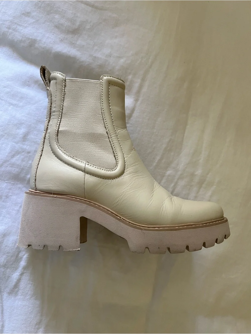 Dolce Vita Cream Lug-Heel Chelsea Booties